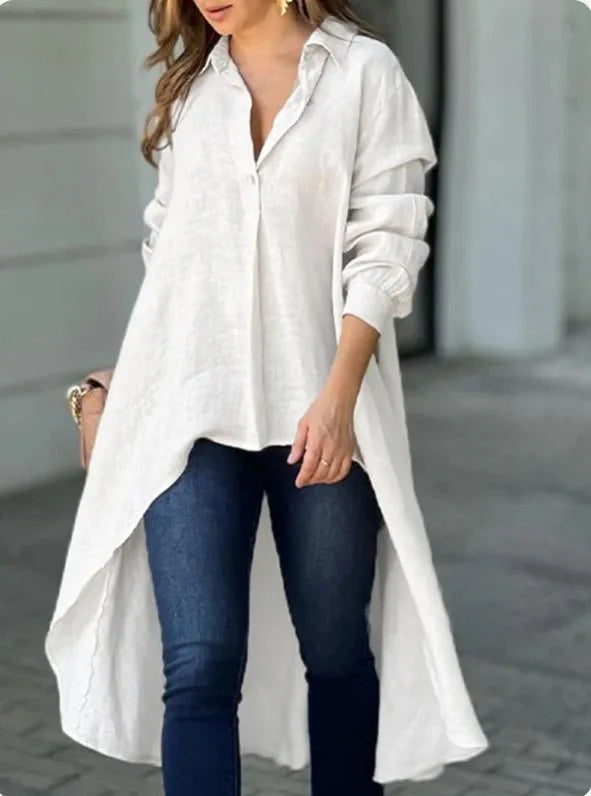 Long Sleeve Irregular Front Top