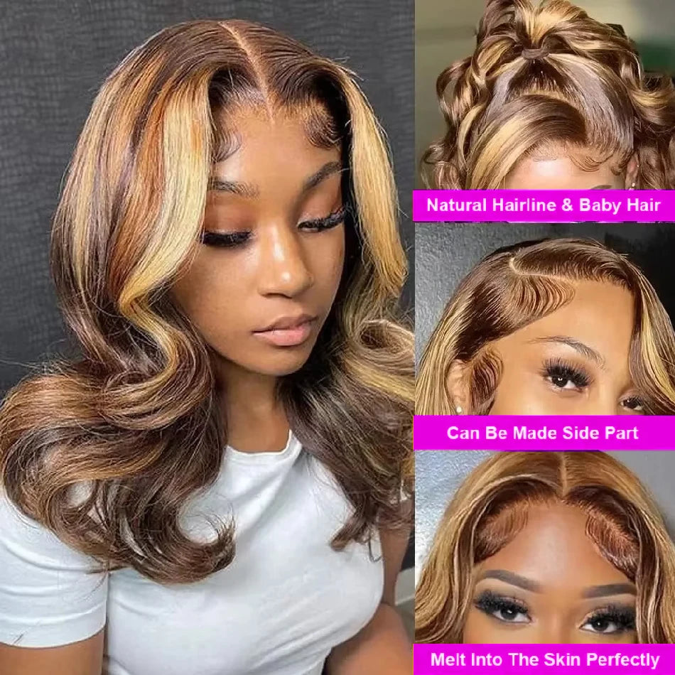 Honey Blonde Ombre Body Wave Lace Front Bob Wig for Women