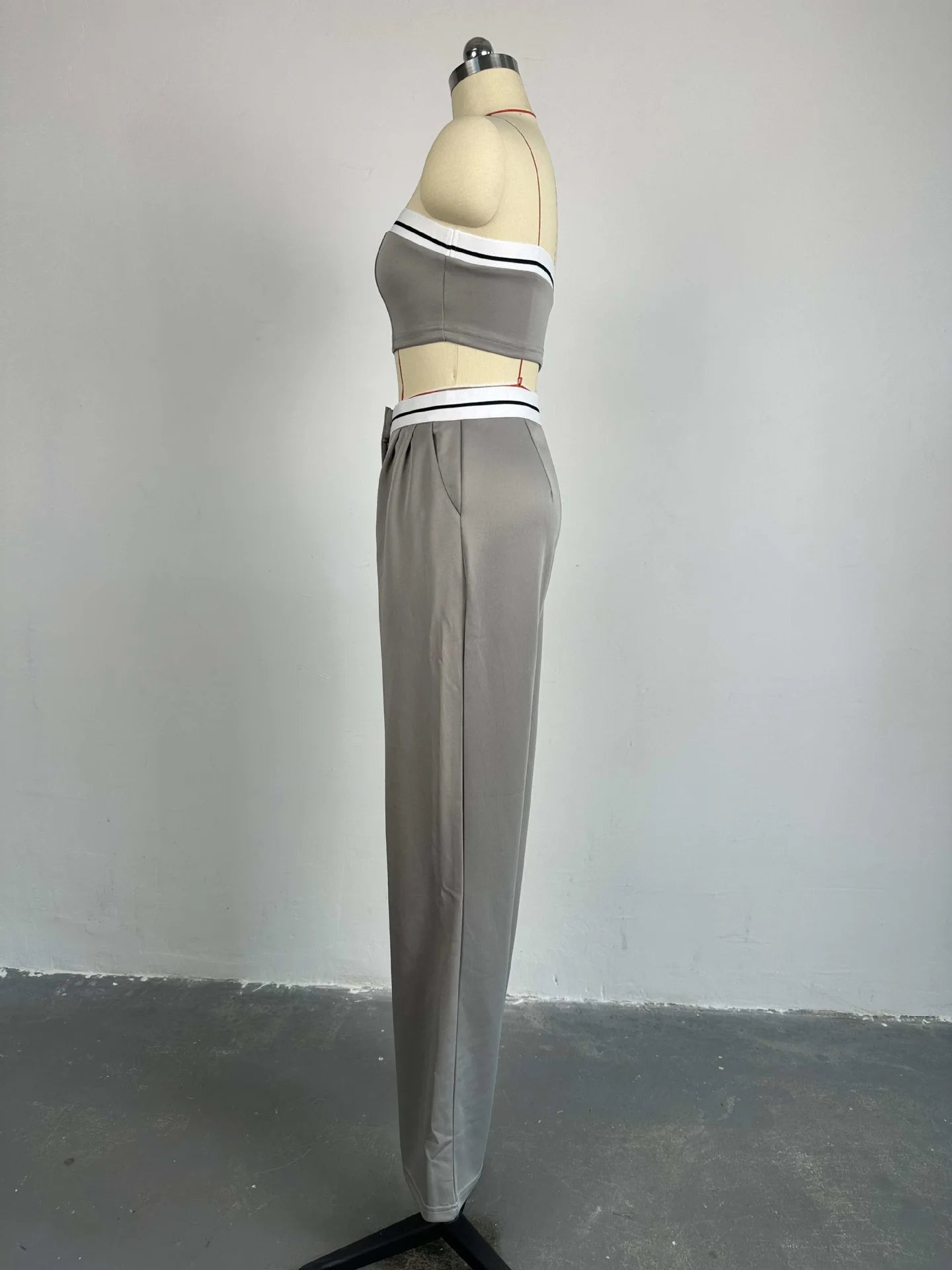 Strapless Vest With Pockets Two Piece Pants Set