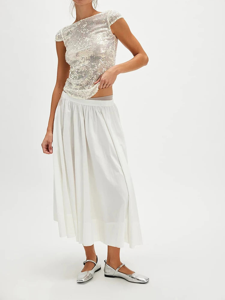 Gleaming Sequined O-Neck Backless Club Top for Women