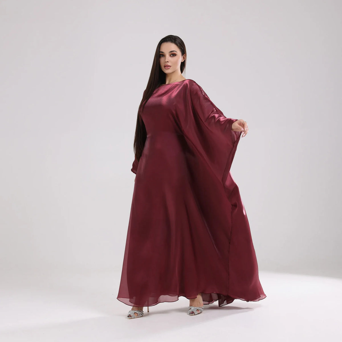 Shiny Loose Ankle-Length Kaftan Maxi Dress for Women