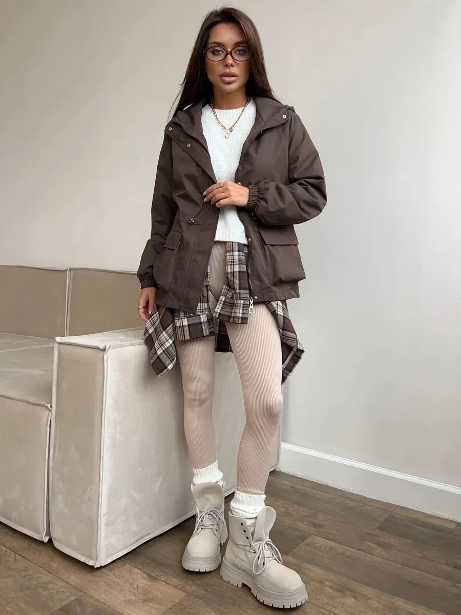 Hooded Hardshell Jacket With Pockets And Zipper for Women