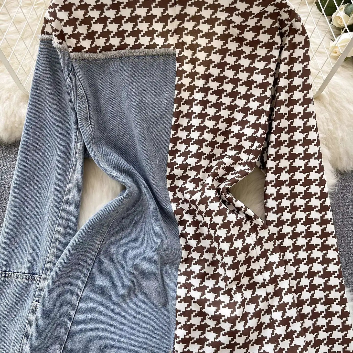 ANJY Autumn New Women Vintage Streetwear Ins Stylish Denim Patchwork Single Breasted Coat Casual Elegant Asymmetric Blazer A8421