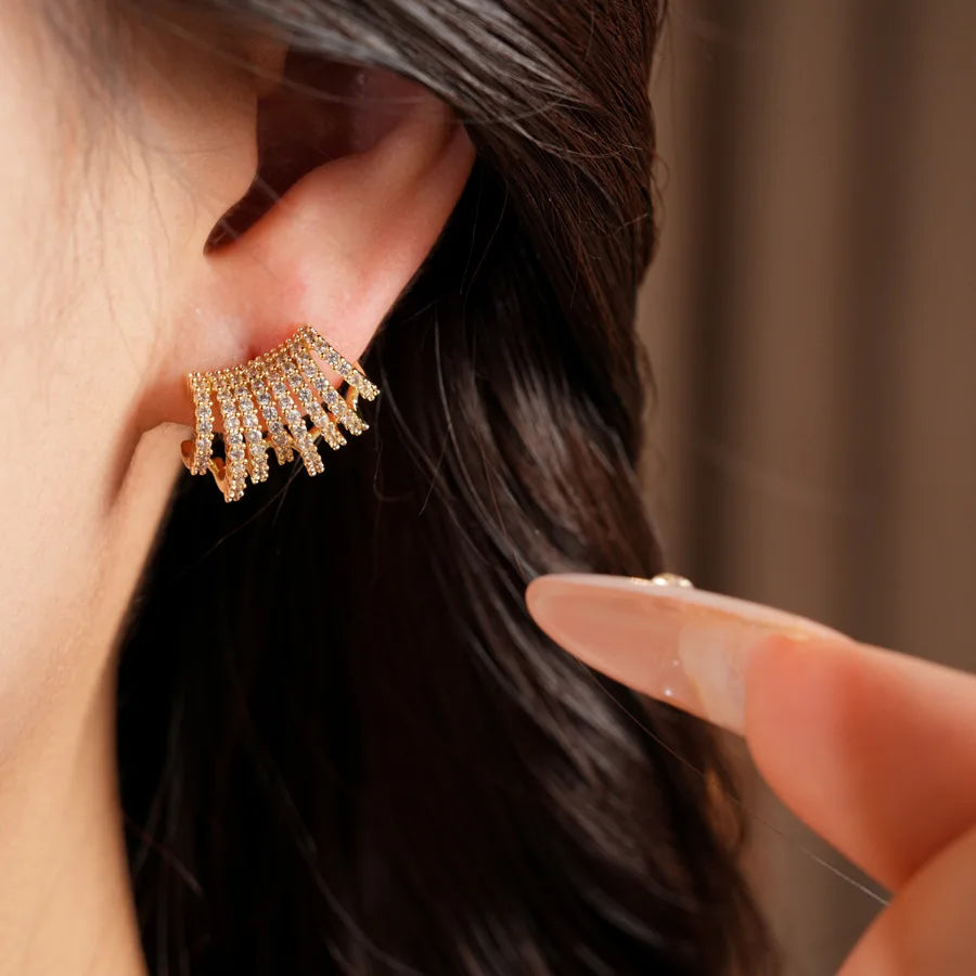 Gold Tone Curved Cubic Zirconia Earrings