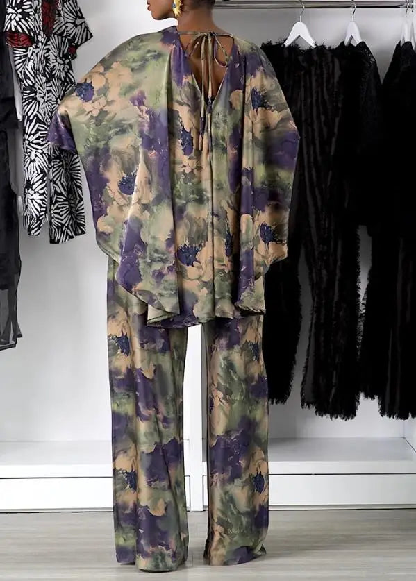 Lace Up Bat Sleeve Two Piece Set
