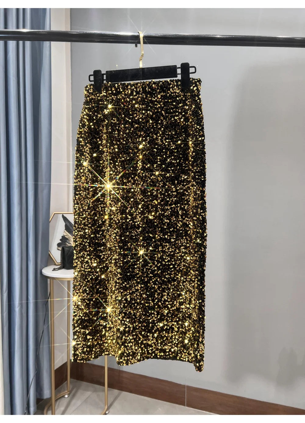Blingbling New Autumn Winter All-match Mid-long Bodycon Skirt Colorful Sequins Elastic High Waist Slimming Lady Pencil Skirts