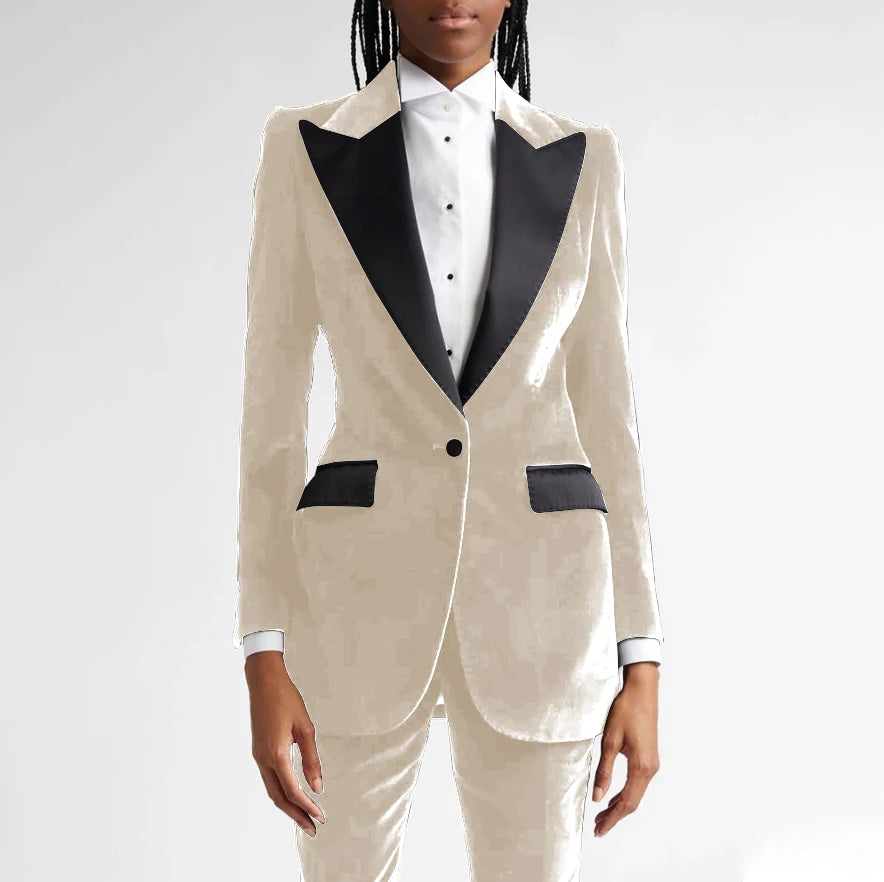 Classic Black Flannel Two Piece Business Suit For Women