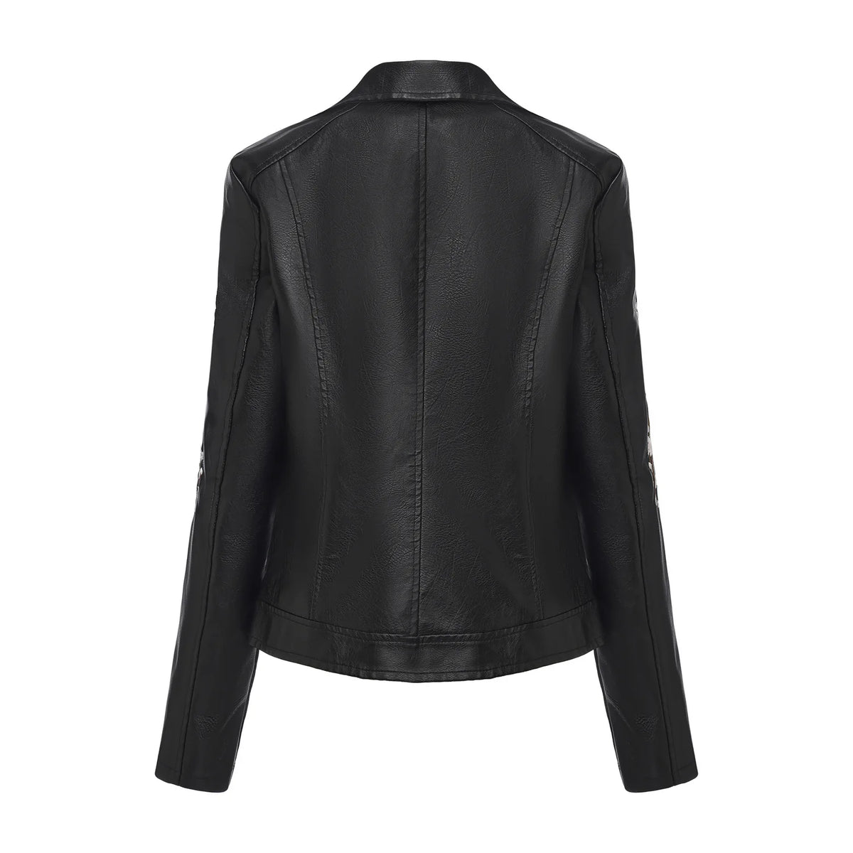 Embroidered Faux Leather Motorcycle Jacket for Women