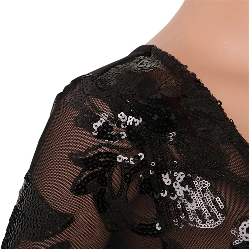 Sparkly Sequin Mesh Patchwork Evening Jumpsuit for Women