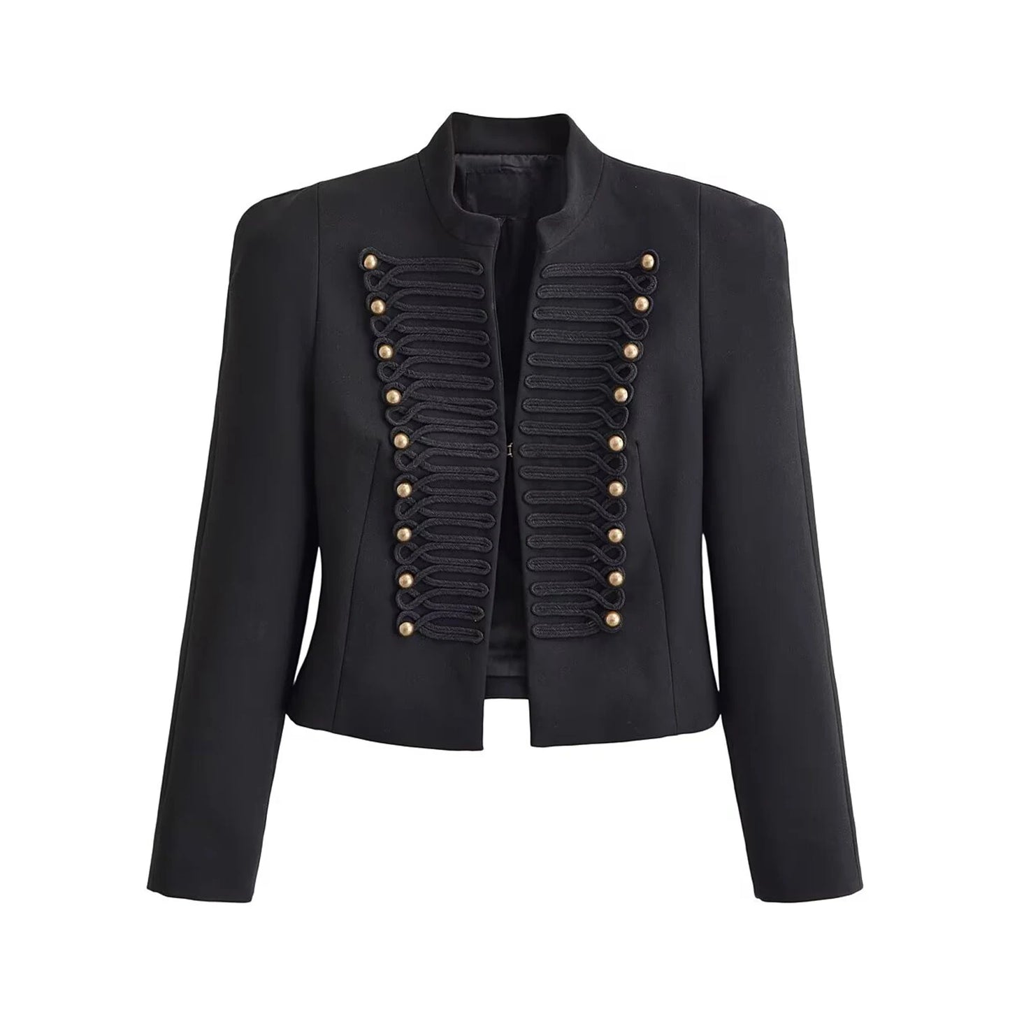 Elegant Black Stand Collar Double Breasted Jacket for Women