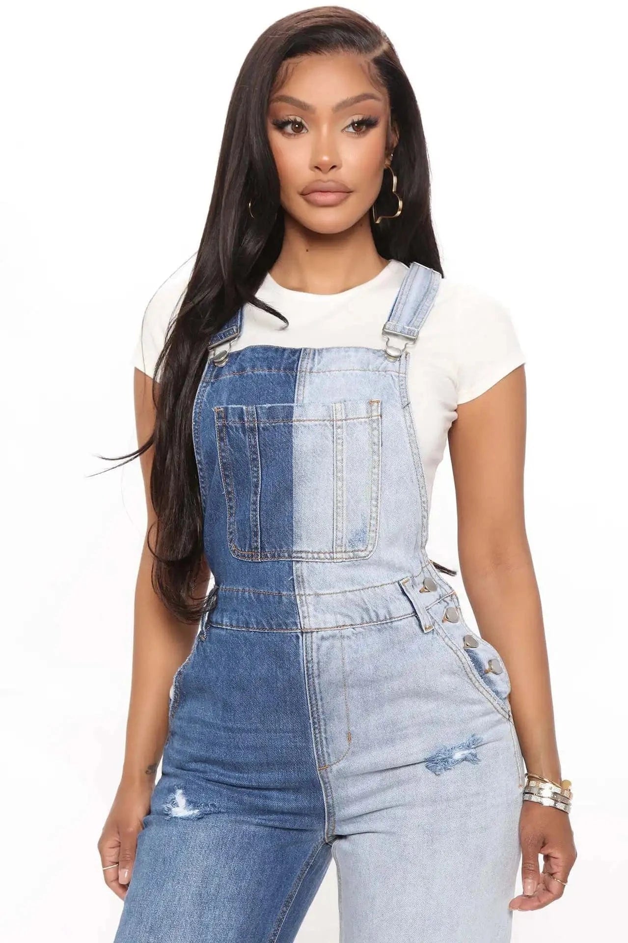 Denim Stretch Jumpsuit Sexy Women Spaghetti Strap Elegant Patchwork Jeans Holiday Overalls Rompers