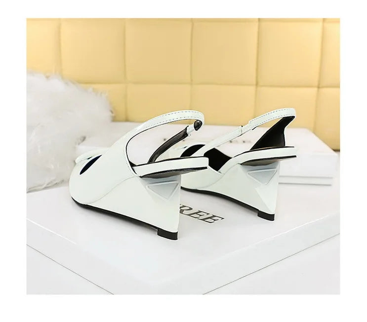 Patent Leather Wedge Heel Pumps With Back Strap for Women