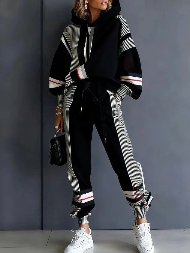 Loose Fit American Stripe Two Piece Loungewear Set for Women