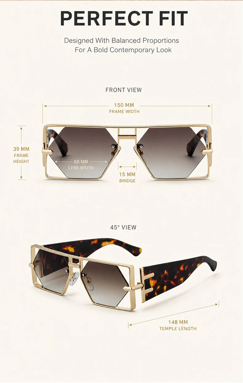 Vintage Hollow Metal Frame Rectangle Sunglasses for Women
