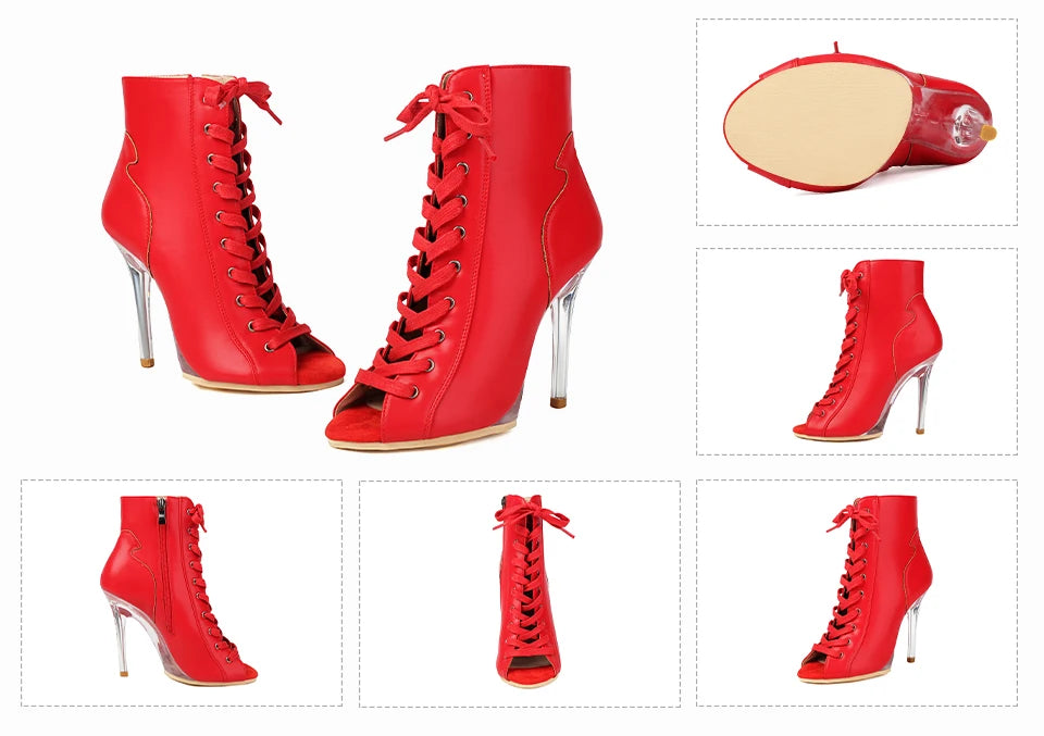 Lace-Up Crystal Heel Ballroom Dance Boots for Women