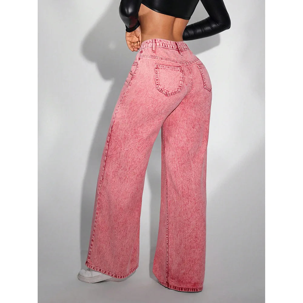 Distressed High Waist Wide Leg Jeans