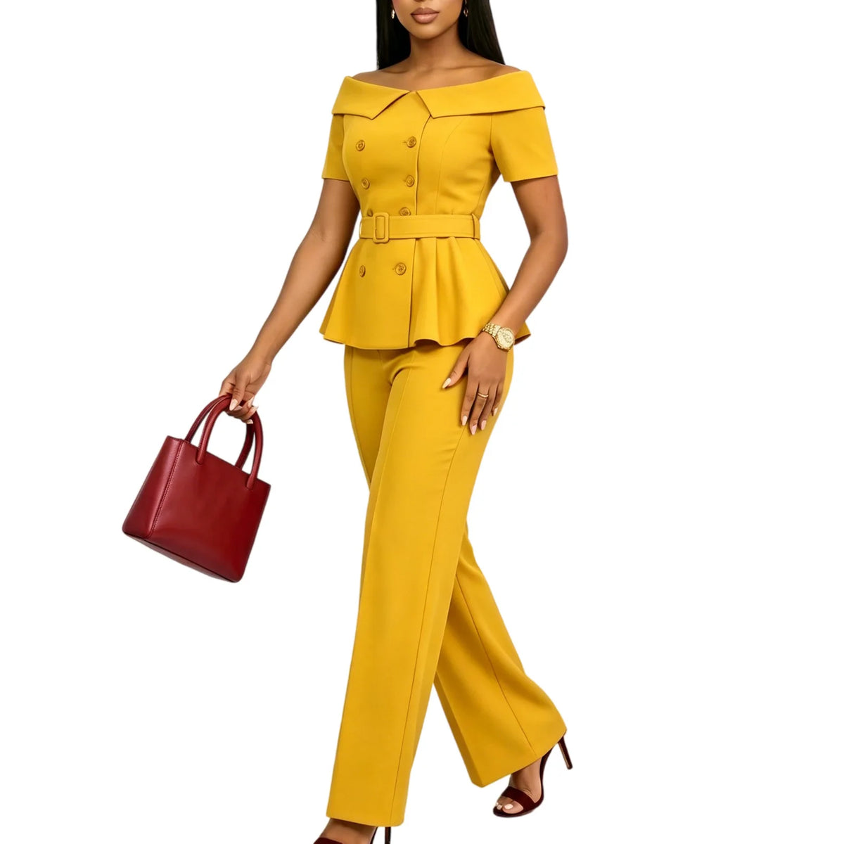 Summer Short Sleeve Top and Pants Matching Set for Women