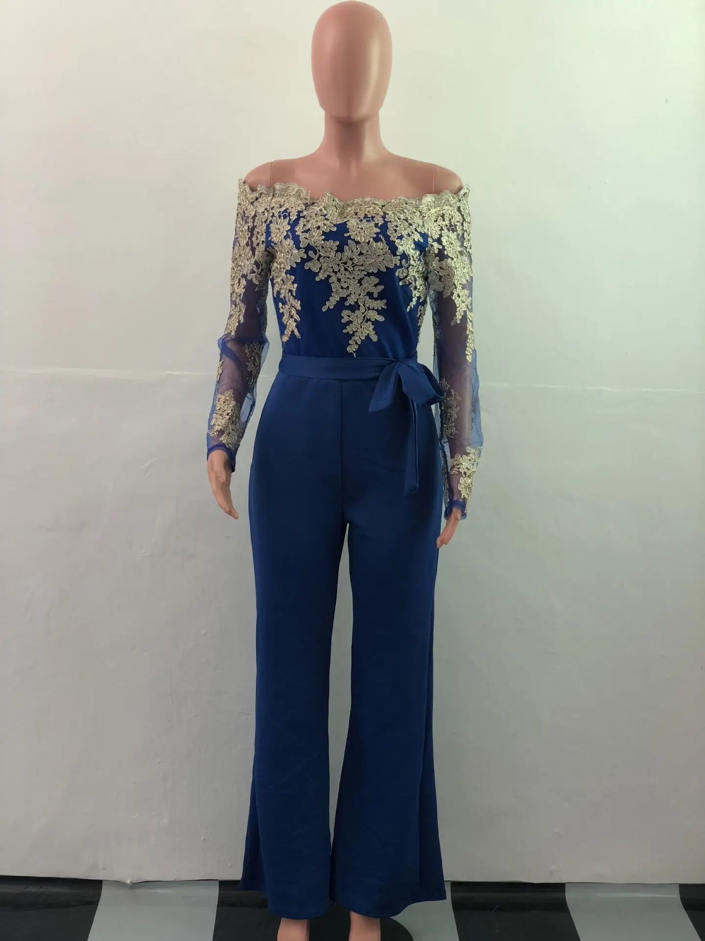 Elegant Lace Stitching Wide Leg Jumpsuit for Women