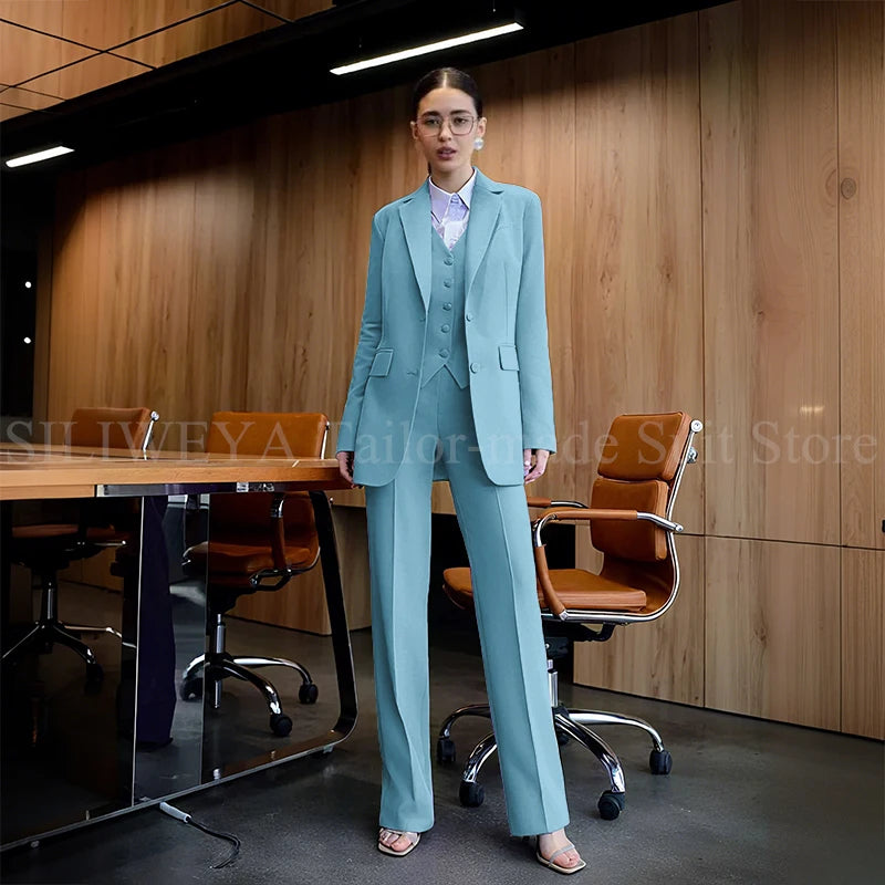 Luxury Purple Blue Women's Kit Suits 3 Piece Jacket Pants Vest Notch Lapel Female Clothing Slim Fit Smart Office Lady's Sets