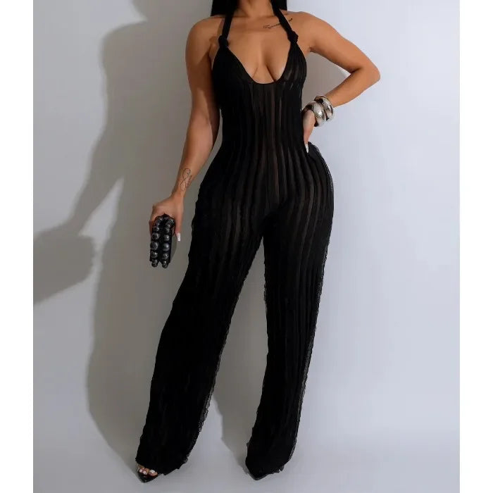 Elegant Jumpsuit for Women Streetwear Fashion Solid Backless Deep V-neck Sleeveless Conjoined Body Pants Y2k Summer 2025 New