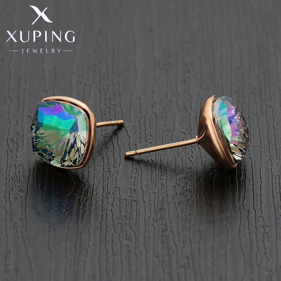 Gold Plated Square Crystal Stud Earrings