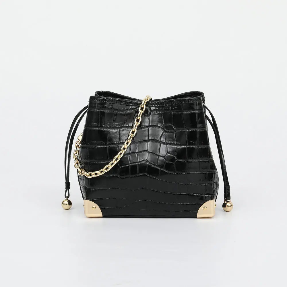 2025 New Designer Crocodile Leather Women Bucket Bag Fashion Genuine Leather Chain Lady Shoulder Bag  Crossbody Bag For Woman 45