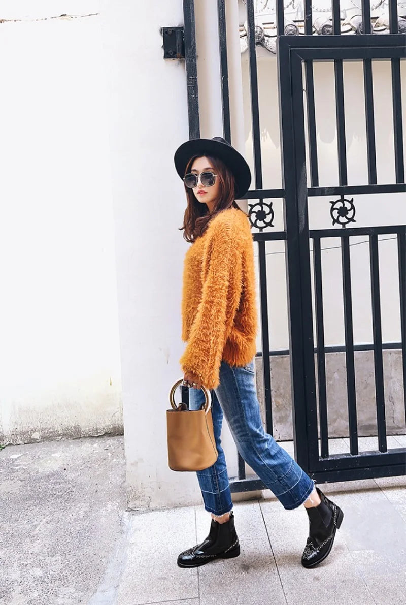 Rivet Patent Leather Slip On Ankle Boots for Women