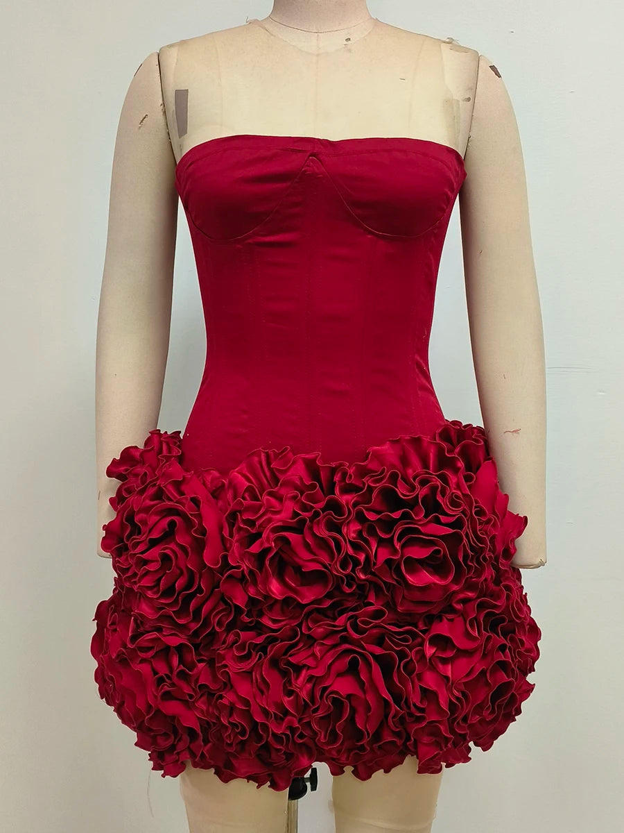 Women's Sexy Strapless Red Mini Skirt and Off-Shoulder Corset Top Two-Piece Set Lace Up Elegant Quality Luxury Party Dress