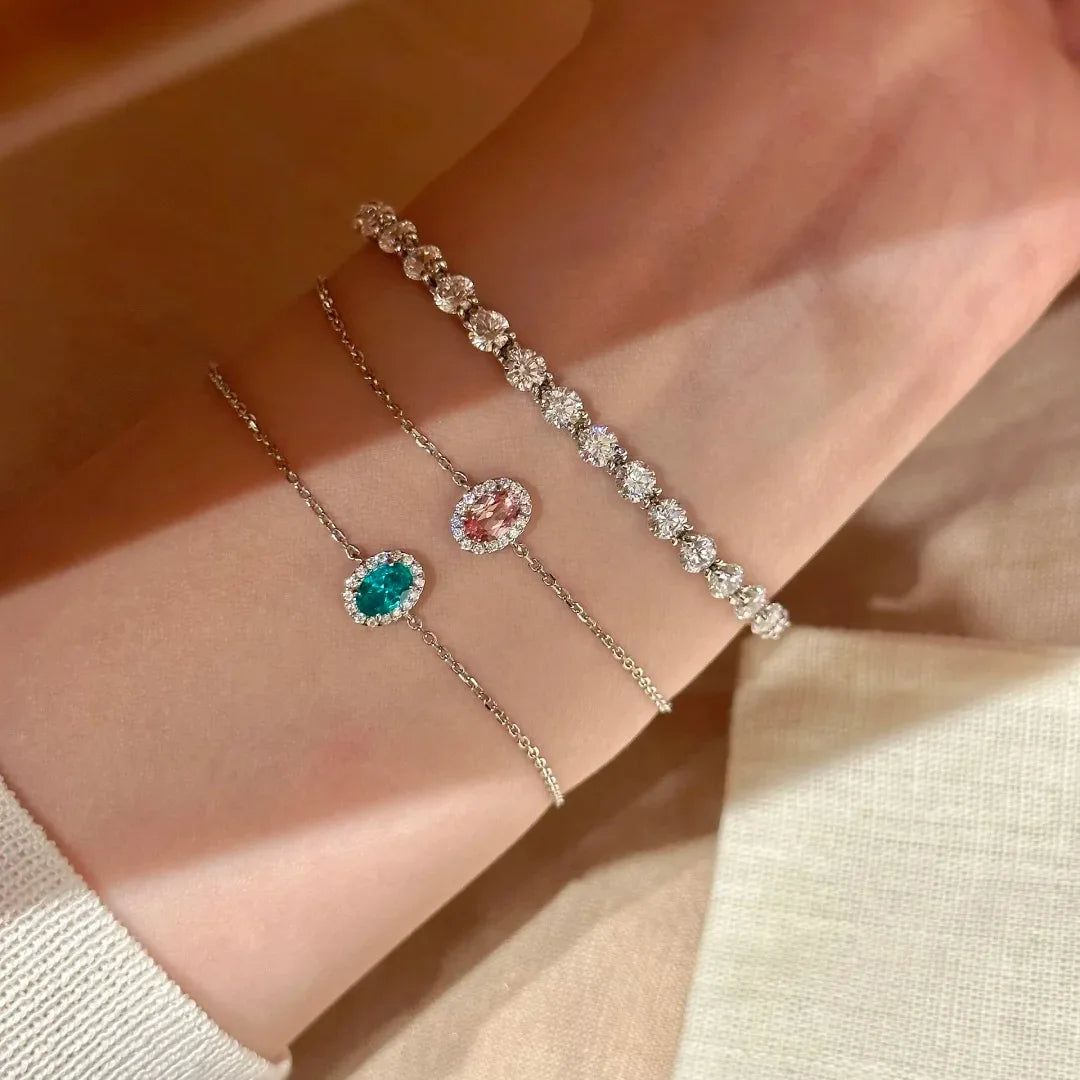 Dainty Oval Cubic Zirconia Chain Bracelet for Women