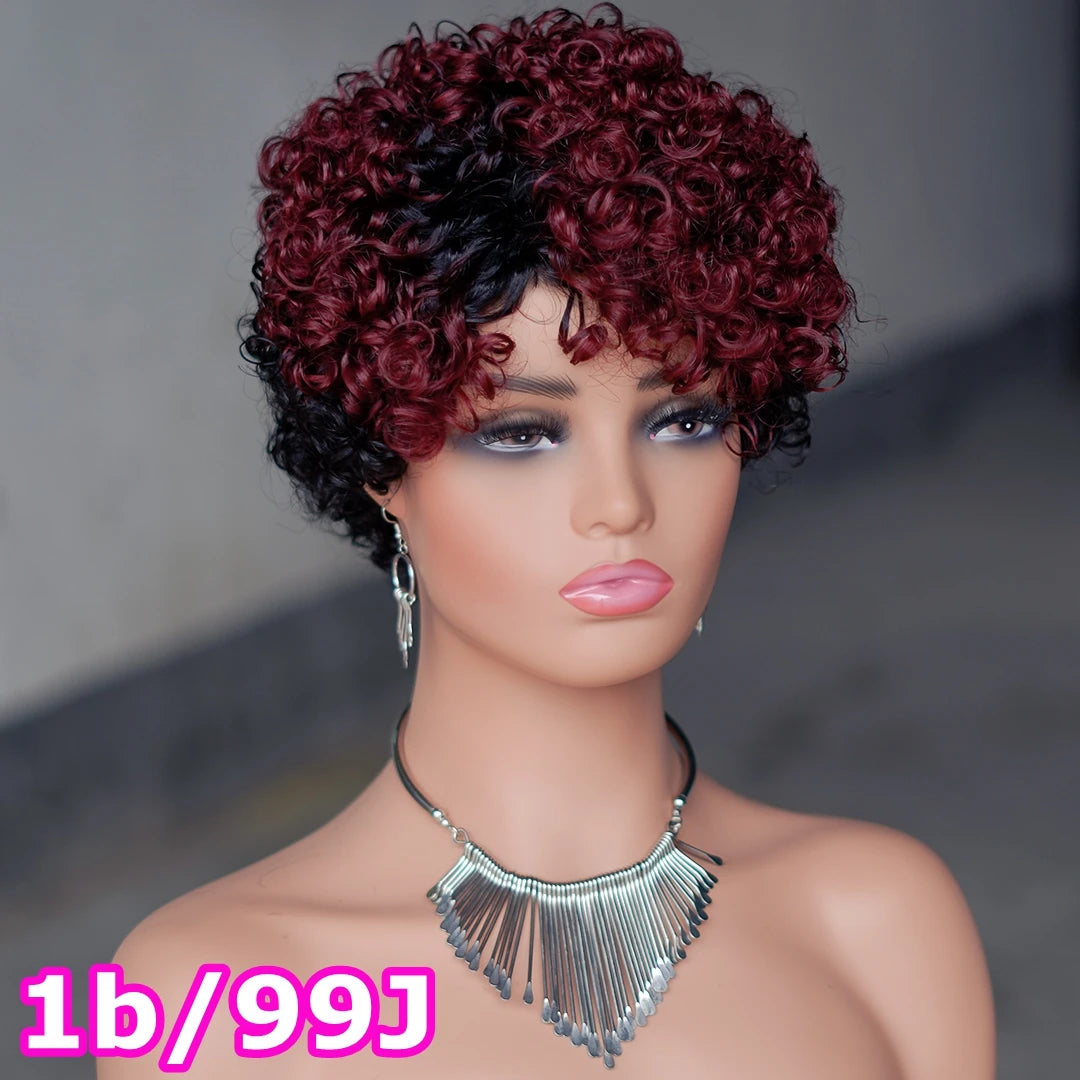 Short Curly Pixie Cut Brazilian Human Hair Wig for Women