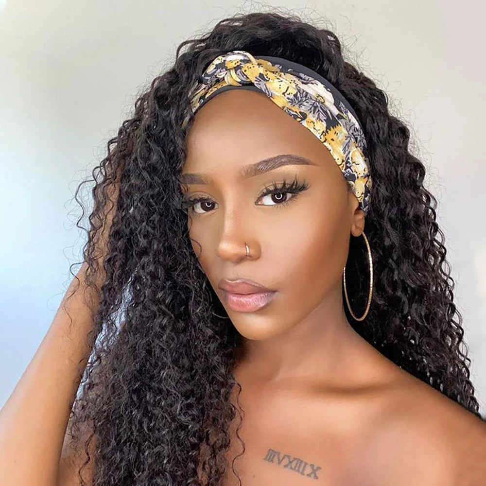 Women's Headband Wig Human Hair Water Wave Natural Hair Brazilian Wigs For Black Women Remy Full Machine Made Fast Delivery