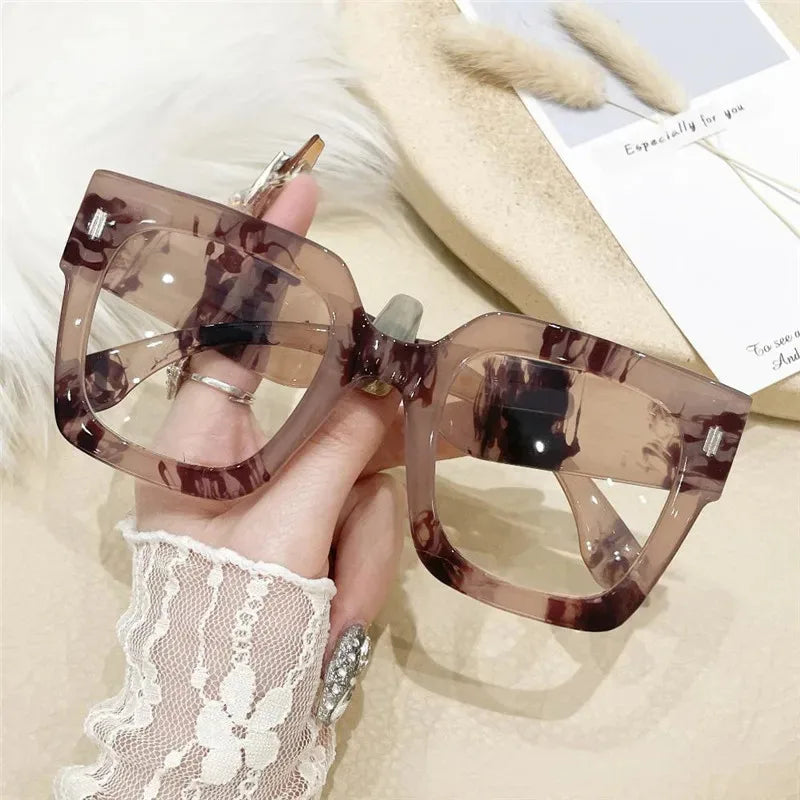 Oversized Transparent Computer Glasses Frame Anti Blue Light Blocking Glasses Large Frame Black Leopard Glasses Clear Lenses