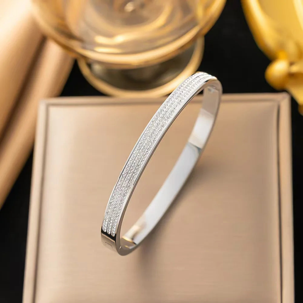 Zircon Half Row Stainless Steel Bangle