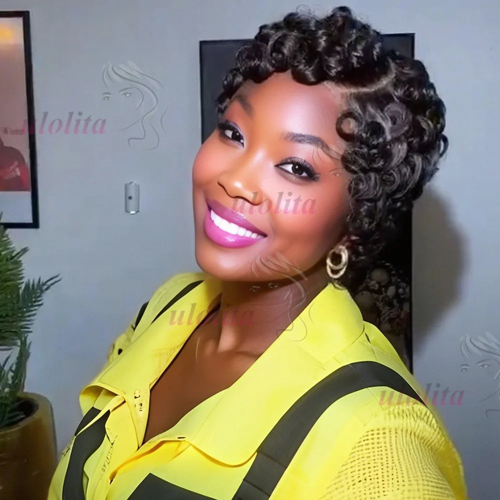 Short Layered Curly Pixie Lace Frontal Wig for Women