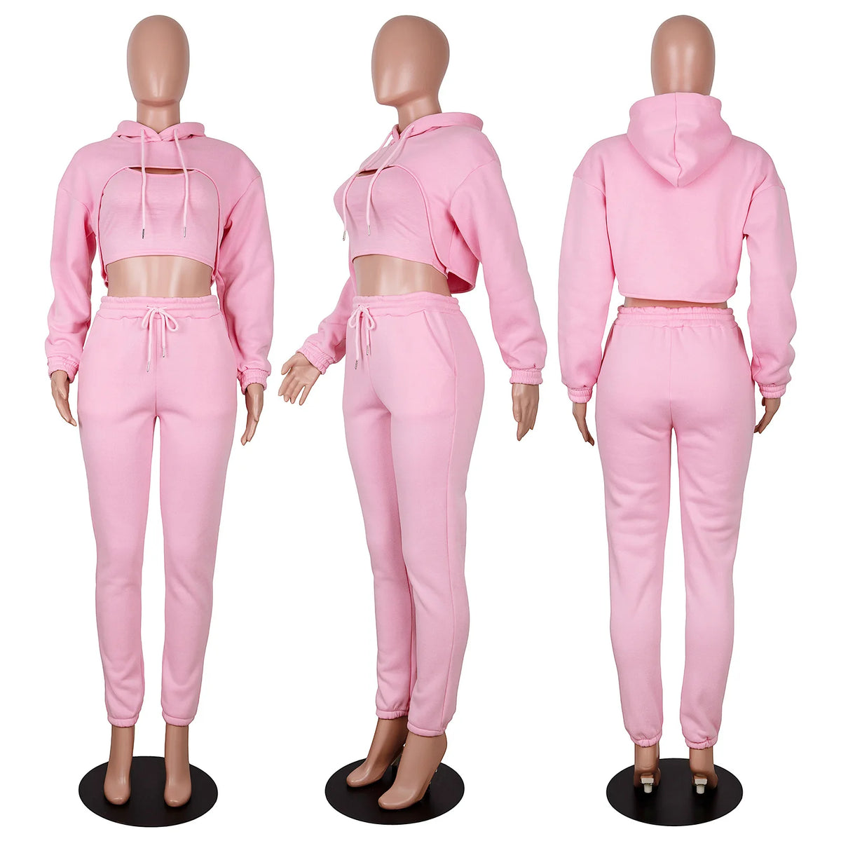 Three-Piece Hooded Sporty Matching Tracksuit Set for Women