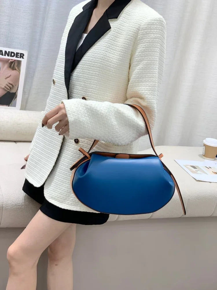 Circular Three-dimensional Bowling Bag For Women Fashion Leather Ruched Top Handle Handbags Casual Shoulder Crossbody Bag Purses