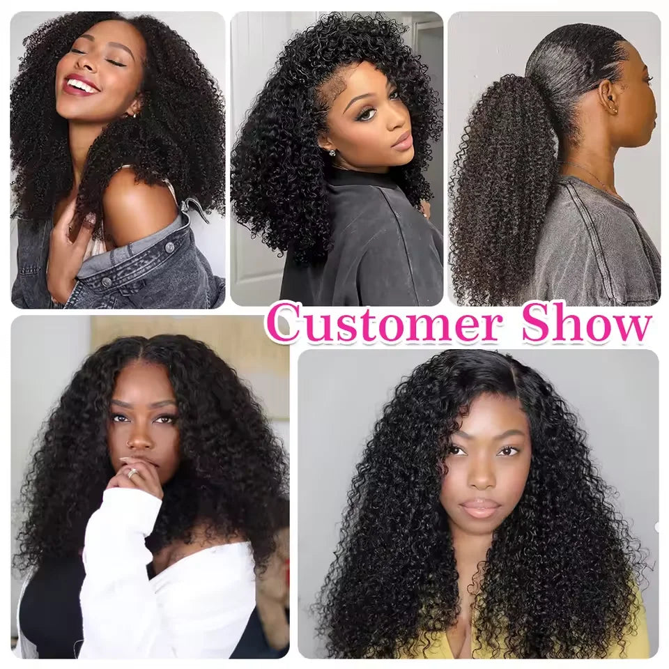 Seamless Drawstring Kinky Curly Half Wig for Women
