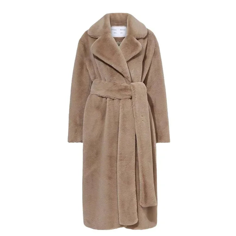 Long Belted Faux Fur Winter Coat