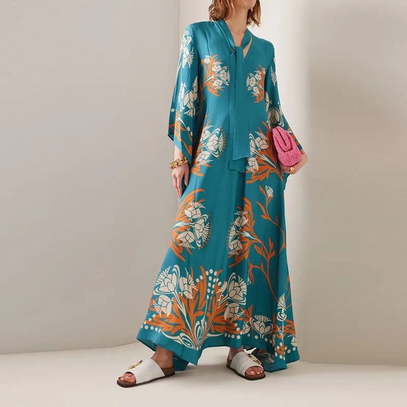 Loose Fit Lace Up V Neck Maxi Dress