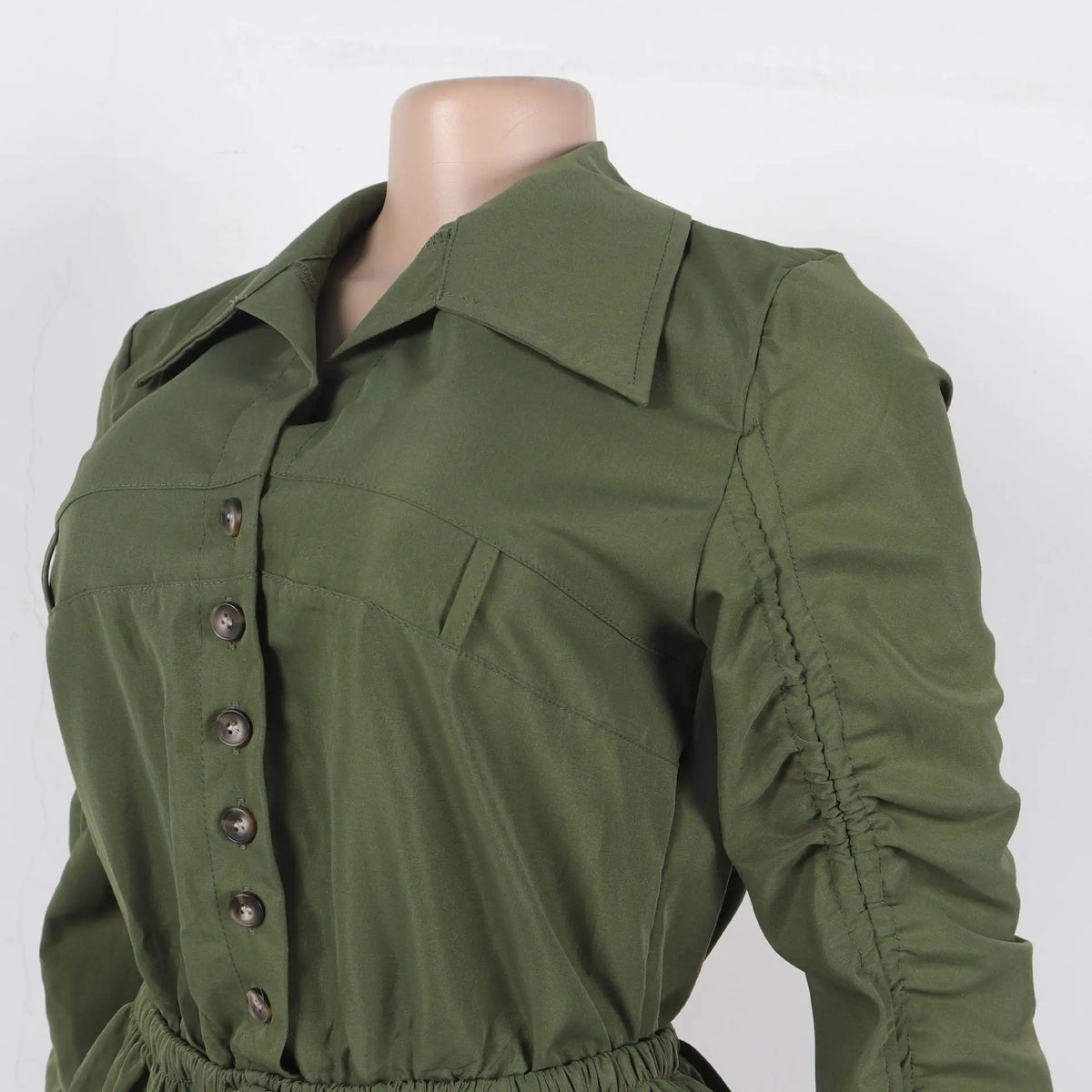 Elegant Ruched Drawstring Lantern Sleeve Romper for Women