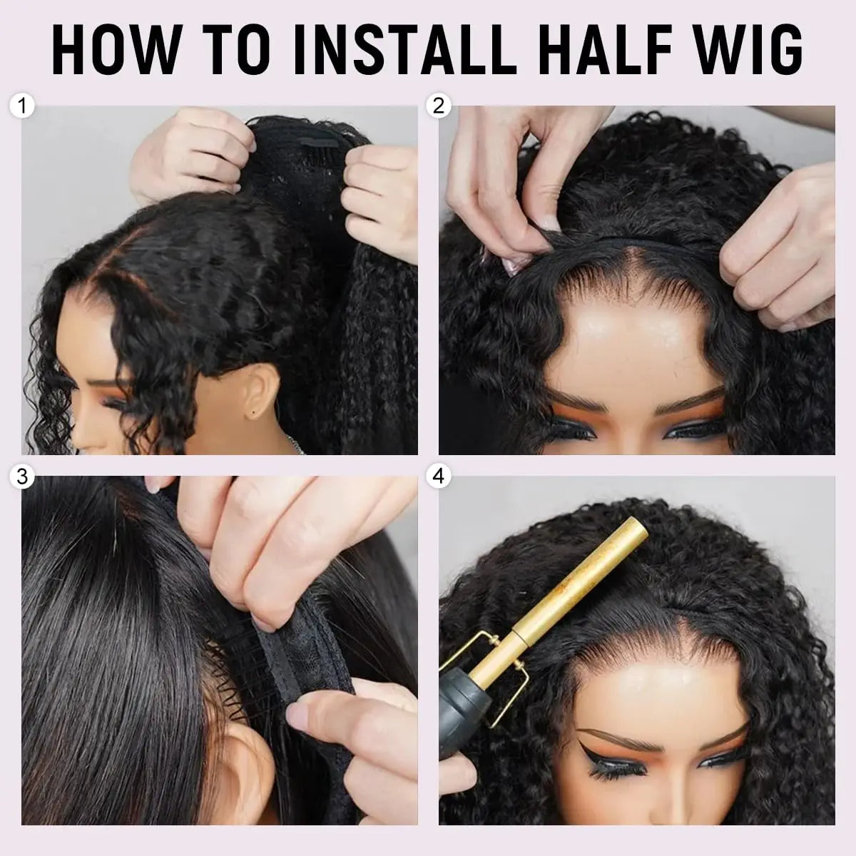 Long Drawstring Curly Half Wig With Clip Ins for Women