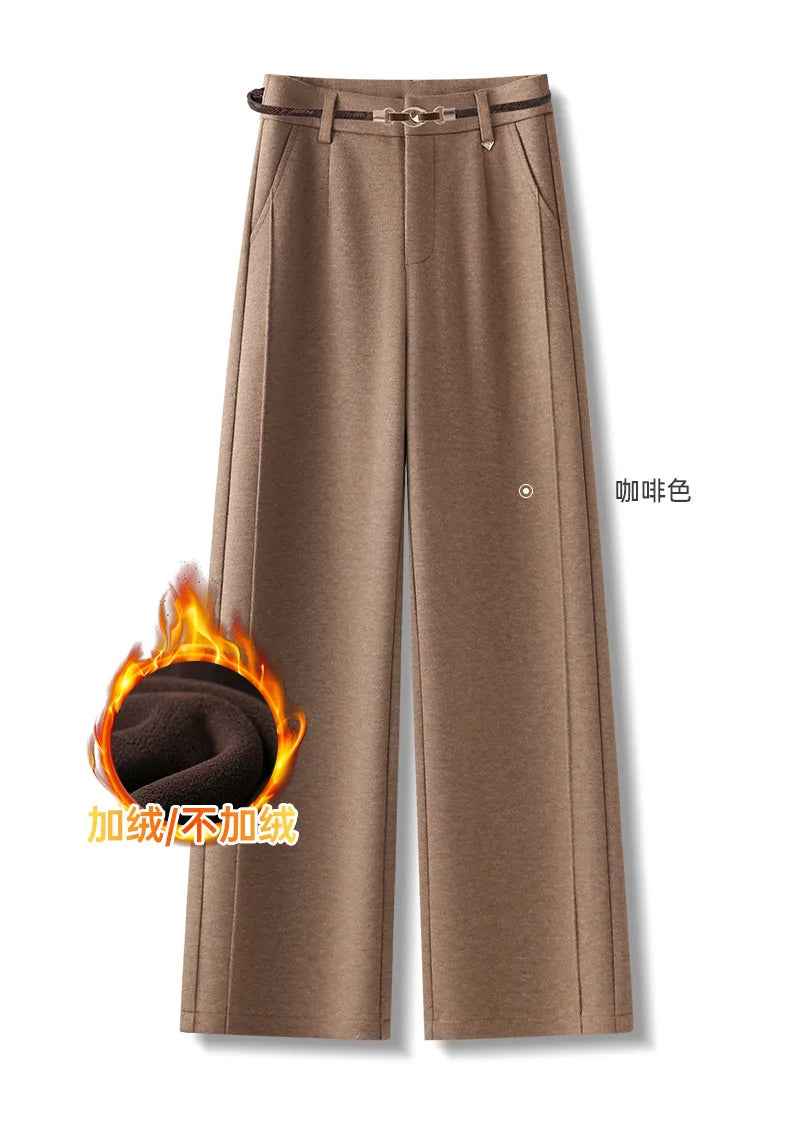 Full Length Textured Woolen Wide Leg Pants For Women