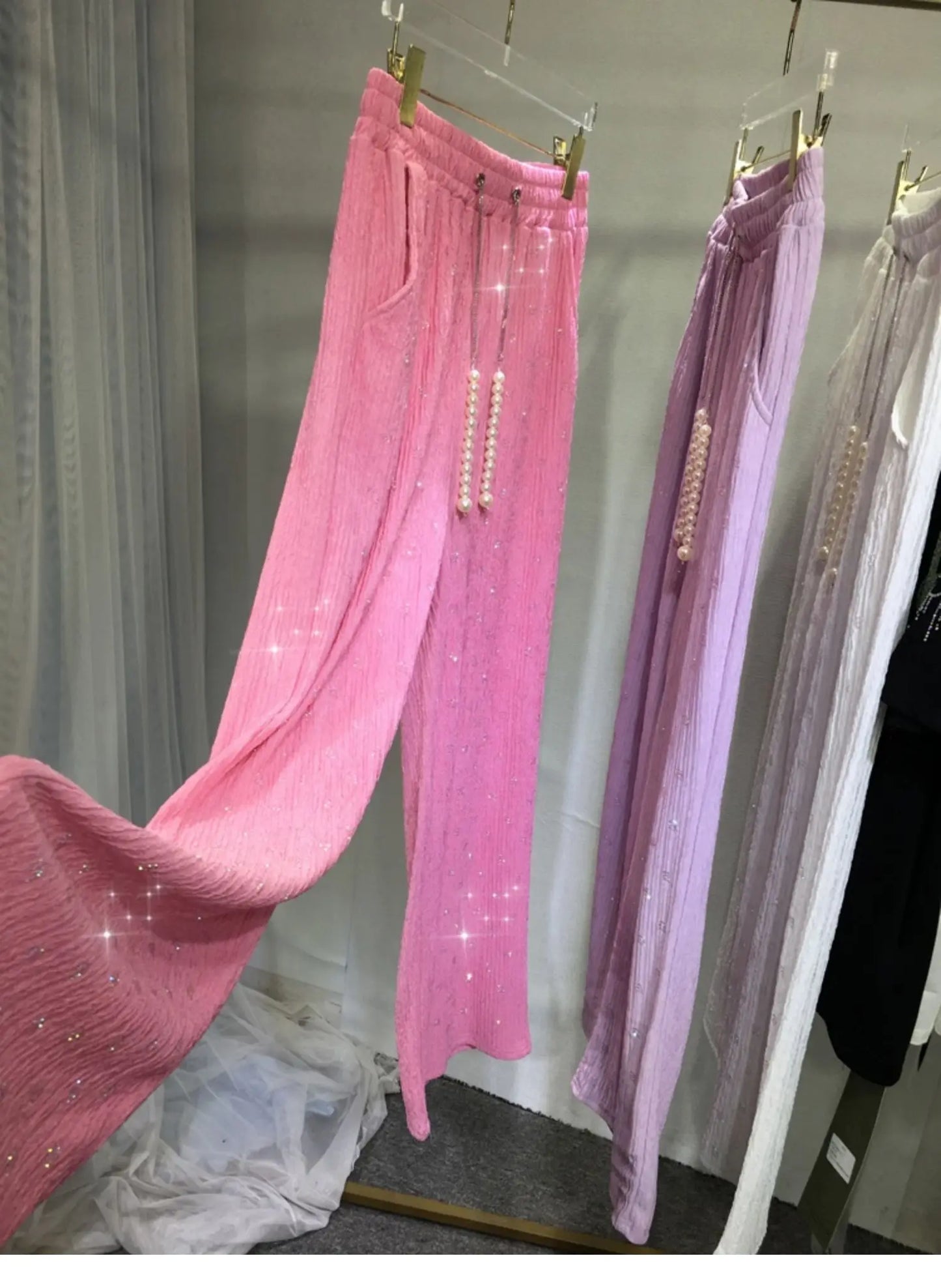 Pink Silk-Feel Wide Leg Pants