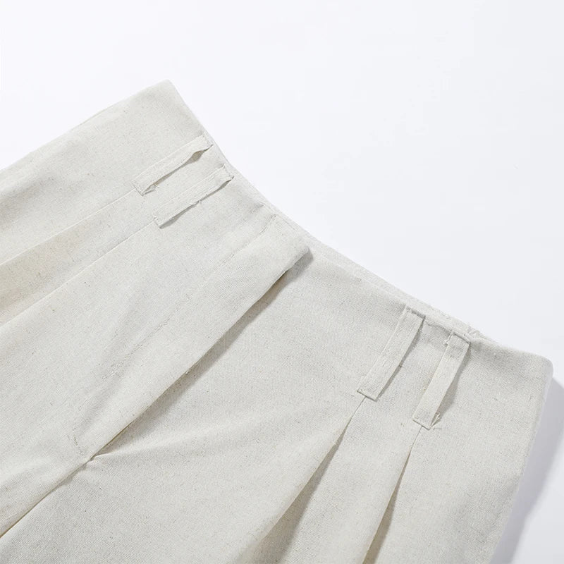 Lace Up Back Lapel Shirt and Loose Pants Set for Women