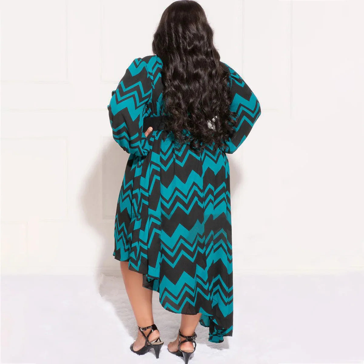 African Print Long Sleeve Asymmetrical Maxi Dress for Women