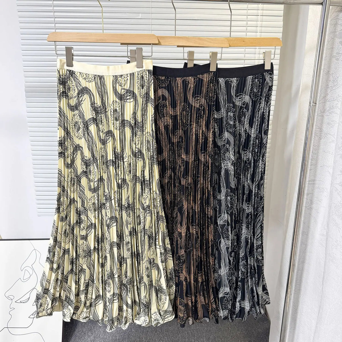 Floral Ruffle A Line Midi Skirt with Elastic Waist for Women