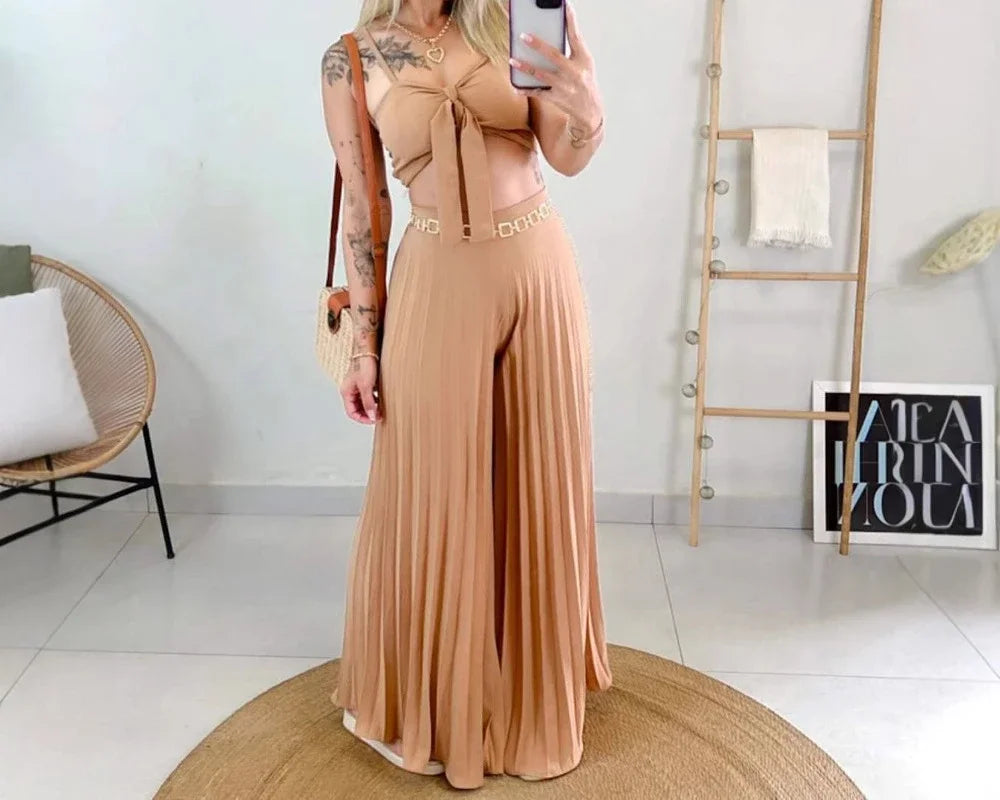 2 Piece Pants Set Women Streetwear Fashion Versatile Sleeveless Camisole Vest and Loose Wide Leg Trousers Suit Summer 2025 New