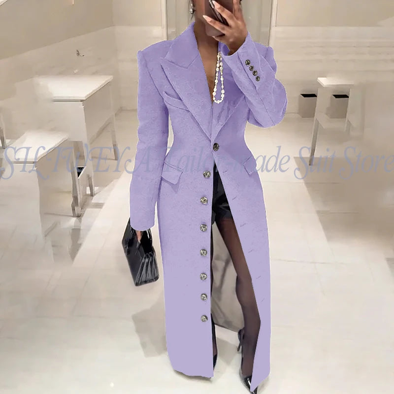 Elegant Slim Fit Blazer With Notched Collar For Women
