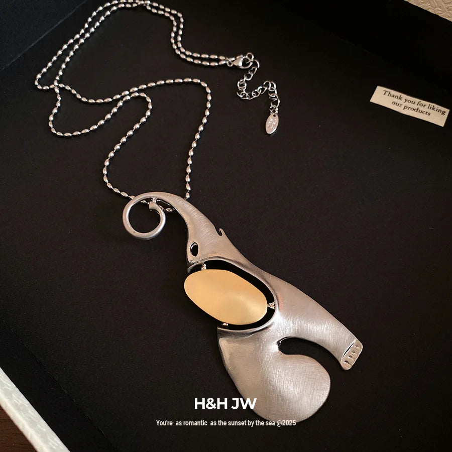 Stylish Elephant Pendant Necklace with Collarbone Chain for Women