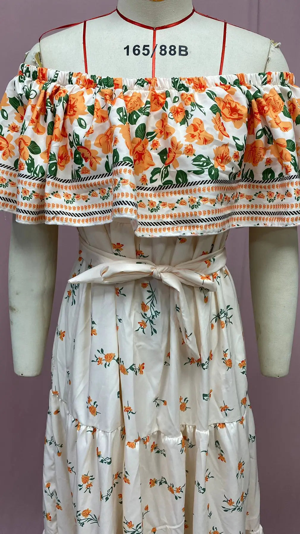 Floral Print Off Shoulder High Waist Dress for Women